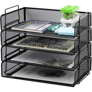 Trung Quốc nhà máy chất lượng hàng đầu giá tốt nhất 4 Tier kim loại lưới văn phòng bàn tổ chức lưới giữ tài liệu đứng dây lưới Khay tập tin - Product Image 1