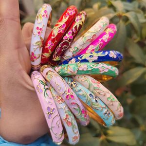 Vintage Ethnic <strong>Engraved</strong> Grain Alloy <strong>Bangles</strong> Colorful Oil Drip 18K Gold Plating Flower Relief Cloisonne Enamel <strong>Bangles</strong> - Product Image 1