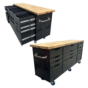 KKMARK Boîte à outils roulante en aluminium avec surface en bois massif, établi, valise de transport pour les voyages, avec tiroirs de rangement - Product Image 1