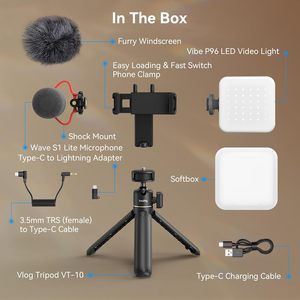 SMALLRIG-VK-50 vlogging Kit Đối với iPhone nội dung người sáng tạo Kit với LED ánh sáng điện thoại chủ Microphone tripod điện thoại núi - Product Image 2