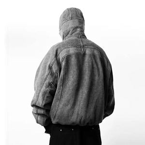 Pull à capuche vintage vierge à épaules tombantes personnalisé pour hommes, sweat à capuche Ninja zippé avec trous pour les yeux, délavé à l'acide, vente en gros - Product Image 4