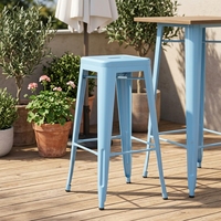 Chaises hautes en métal bleues pour restaurant, chaises de bar de luxe pour table haute, mobilier de restaurant