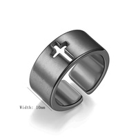 Bague ouverte en acier inoxydable avec découpe en croix, largeur 10 mm, finition brossée, réglable, en stock, vente en gros de bijoux