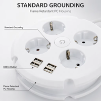 Multiprise de bureau 16A blanche GS avec 4 ports USB, prise EU, rallonge universelle de voyage, câble de prise multiple