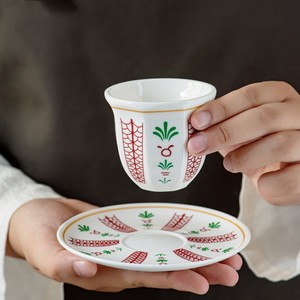 Ensemble de tasses et soucoupes à café et à thé arabes en porcelaine <span class=keywords><strong>du</strong></span> Moyen-Orient Kingze, 100 ml, écologiques, réutilisables, pour le cadeau <span class=keywords><strong>du</strong></span> Ramadan et de l'Aïd - Product Image 4