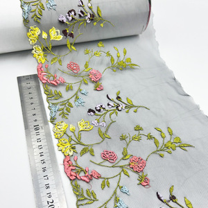 19cm Hot <strong>3D</strong> Multi-<strong>color</strong> Floral Embroidery <strong>Lace</strong> Trim for Underwear Bra <strong>Net</strong> Silk Clothing Accessories Applique Fabric - Product Image 2