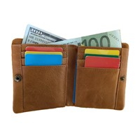 Dompet kulit asli antik pria, kses saku koin ukuran besar dengan perlindungan RFID