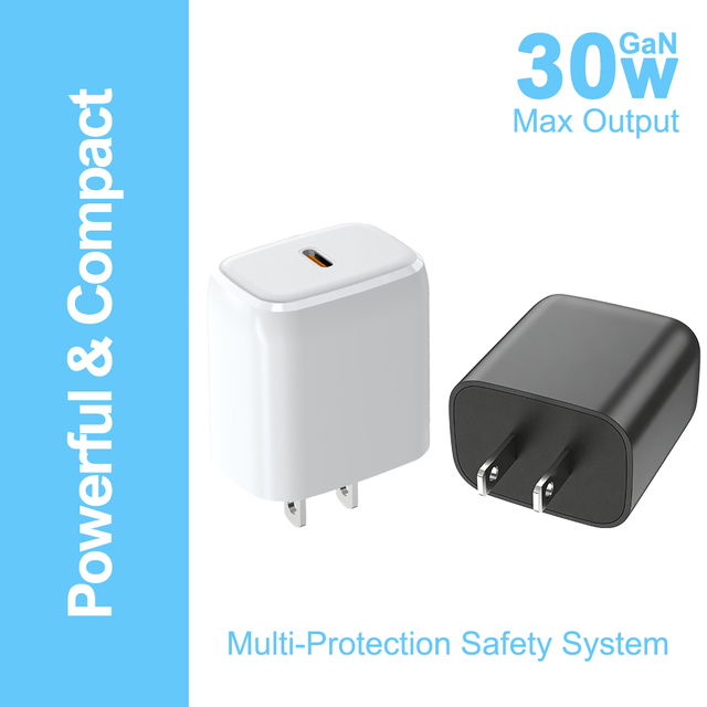30W PD 3.0 GaN Fast Charger with USB-C Port ETL/FCC Certified US/EU Plug QC3.0 for Mobile Phones Smart Watches & Laptops