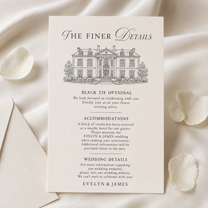 Carte d'invitation élégante <span class=keywords><strong>pour</strong></span> mariage, style manuscrit, avec dessin de la location, design minimaliste et neutre, et instructions <span class=keywords><strong>pour</strong></span> les invités du week-end du mariage - Product Image 1