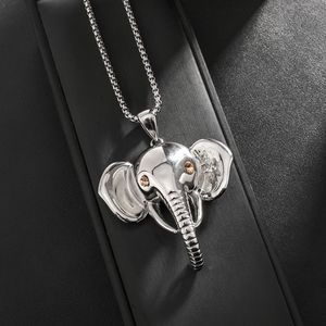 Collier pendentif éléphant en acier inoxydable pour homme, bijoux de mode hip-hop, chaîne design animal du zodiaque, ton argenté, 18 pouces - Product Image 4