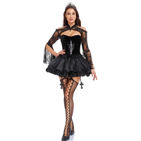 Costume gothique sexy pour femmes, corset en dentelle noire en polyester, mini-jupe avec manches cape, tailles S-L, pour Halloween, cosplay, soirée