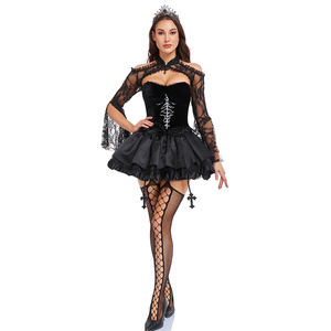 Costume gothique <span class=keywords><strong>sexy</strong></span> pour femmes, corset en dentelle noire en polyester, mini-jupe avec manches cape, tailles S-L, pour Halloween, cosplay, soirée - Product Image 4