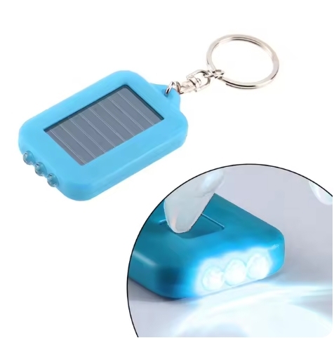 Solar Power 3 Led Flashlight Keychain Light Lamp Torch Powered Key Chain