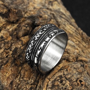 European American Style Men's <b>Titanium</b> Steel <b>Ring</b> Cross Pattern Viking Rune Design Hip Hop Jewelry Gift - Product Image 2