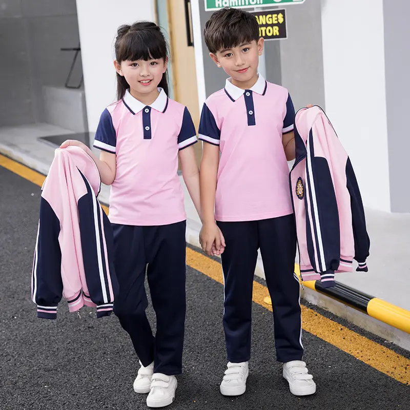 Custom school clothes with school logo kids primary school clothing four pieces sport