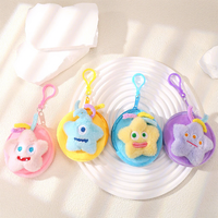 Mini porte-monnaie zippé en peluche étoile créative et mignonne avec sonnette, adorable porte-clés dessin animé avec fermoir mousqueton pour rangement d'écouteurs