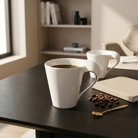 Mug en céramique blanche en porcelaine avec logo personnalisé, forme irrégulière, avec poignée, pour cadeau de bureau, souvenir