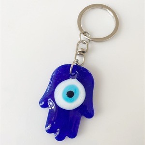 European and American Style Fatima Keychain with Turkish Palm Blue Eye Pendant Fatima Blue Glass Charm Decoration