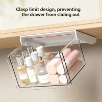 Organisateur de tiroir coulissant transparent sous le bureau pour armoire de salle de bain, boîte de rangement cosmétique pour cotons-tiges et rouges à lèvres