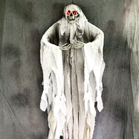 Décoration d'Halloween géante Jiuxin : squelette suspendu avec effets sonores et lumières effrayantes, fait main pour maison hantée extérieure