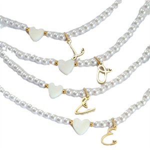 High Quality Pearl Chain <b>Necklace</b> Heart Charm Initial Letter Pendant Choker <b>Necklaces</b> Women - Product Image 1