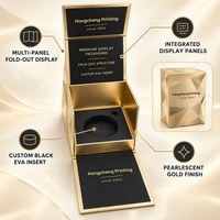 Boîte de présentation cosmétique rigide pliable multi-panneaux de luxe personnalisée pour produits dorés, avec insert en EVA noir, gaufrage et fermeture magnétique pour soins de la peau