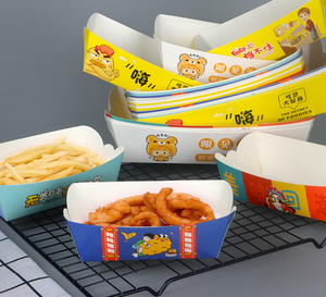 卸売り印刷特注使い捨て紙箱オイルプルーフフライドポテトスナックトレイ食品包装ボートトレイ - Product Image 4