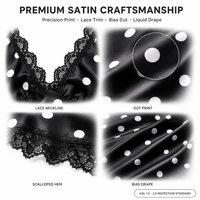 Robe mini moulante personnalisée en satin à pois, col halter plongeant en V, bordure en dentelle et ourlet festonné pour femme, fabricant OEM ODM