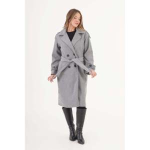 Manteau trench en cachemire anthracite pour femme avec détail épaulettes et ceinture - Vente en gros - Product Image 6