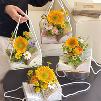 Caixa de Flores em Forma de Livro com Alça de Corda, Vaso de Flores Estilo Livro, Caixa de Presente para Floristas por Atacado
