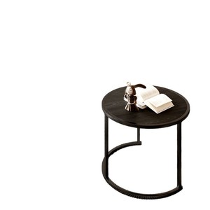 Modern <b>Round</b> Coffee <b>Table</b> Wood Top Metal Frame Small Apartment Living Room <b>Side</b> <b>Table</b> - Product Image 5