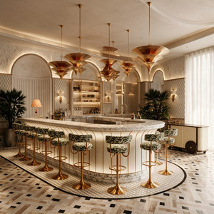 ร้านกาแฟสไตล์ฝรั่งเศสย้อนยุคพร้อมเฟอร์นิเจอร์ครบชุด โต๊ะหินอ่อน ทองเหลือง หวาย เคาน์เตอร์ต้อนรับ เคาน์เตอร์บาร์ บูธรับประทานอาหาร - Product Image 4