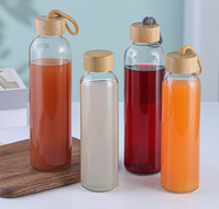 Gobelet à eau en verre isolé résistant à la chaleur moderne de 500 ml, très vendu, réutilisable, avec couvercle en bambou à visser, housse en lin, anti-fuite