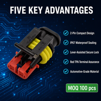 Conector de Cable Automotriz Doméstico 282080-1, Carcasa de 2 Orificios PA66 GF, IP67, 14A, 24V, Resistente a la Temperatura