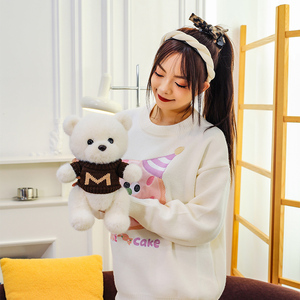 Bonito juego de peluche de oso de peluche en marrón y blanco, estilo DIY con forro de malla, osos de peluche con suéter para regalos, juguetes de peluche - Product Image 4