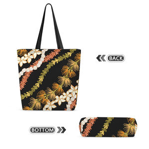 プルメリア ピカケ レイ ハワイアン キャンバス ショッピングバッグ 大容量 再利用可能 昇華転写 カスタムプリント トートバッグ - Product Image 6