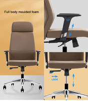 Chaise de bureau de direction ergonomique moderne de luxe en cuir PU à dossier haut pivotant avec base chromée pour la maison/le travail