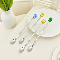 Cuillère à café créative en acier inoxydable épaissi, motif animal mignon, pour mélanger les cocktails, cuillère à glace, cuillère de bar