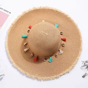 Шляпа соломенная в богемном стиле, Пляжная Панама от солнца, с ракушками и бусинами