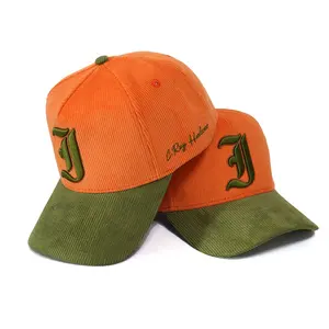 Oem mehrfarbige Mode benutzer definierte gestickte Logo Sport hut 5 Panel Cord Baseball kappe mit Logo