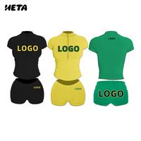 Set Kaos Setengah Resleting dan Celana Pendek Santai untuk Wanita, Bahan Katun Spandex, Kasual, Bernapas, Pas Badan, 2 Potong, Streetwear, Logo Custom