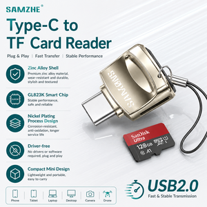 SAMZHE Lecteur de <span class=keywords><strong>Carte</strong></span> Téléphonique Type-C en Alliage de Zinc, Mini Adaptateur pour Cartes Mémoire Micro SD/TF pour Android, <span class=keywords><strong>iPhone</strong></span> 17/16/15, iPad Pro, Samsung - Product Image 1