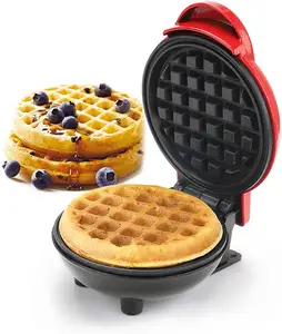 Mini waffle grelha elétrica portátil, 5 polegadas pequena pedaleira de ferro compacto