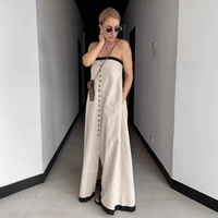 Robe trapèze ample en mélange coton et lin, couleur unie, avec blocs de couleur, idéale pour les vacances, les rendez-vous et les fêtes – Vente en gros usine, personnalisable