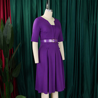 Robe midi élégante en mousseline de soie pour femme, taille empire, manches mi-longues, coupe trapèze, grande taille, avec ceinture, pour soirée et anniversaire