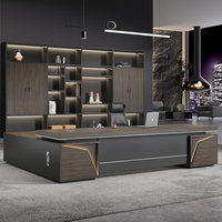 Mobilier de bureau professionnel en bois de Chine Bureau de luxe en forme de L Boss avec bibliothèque