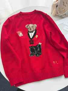 Maglione da <span class=keywords><strong>Donna</strong></span> RL con Logo Frontale, 100% Cotone Anti-Pilling, 500g, Autunno Inverno, Nuovo Anno, Orso <span class=keywords><strong>Rosso</strong></span> Cartoon, Collo Tondo Lungo - Product Image 1