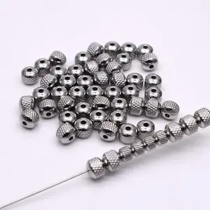 Contas de pulseira de aço inoxidável, 100 pçs/saco 6/8mm, aço inoxidável, redondo, metal, espaçador solto, para fabricação de jóias