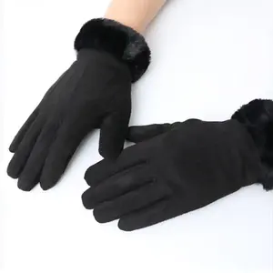 Gants d'hiver noirs en daim synthétique jacquard de haute qualité, confortables, nouveau design, chauffants, écran tactile, fabriqués aux États-Unis, logo personnalisé - Product Image 1