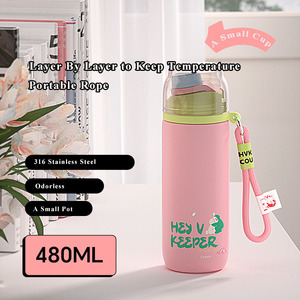 Botella de agua de acero inoxidable de 480ML, termo de alta calidad con cinturón, taza pequeña portátil, Boca de boquilla directa - Product Image 4